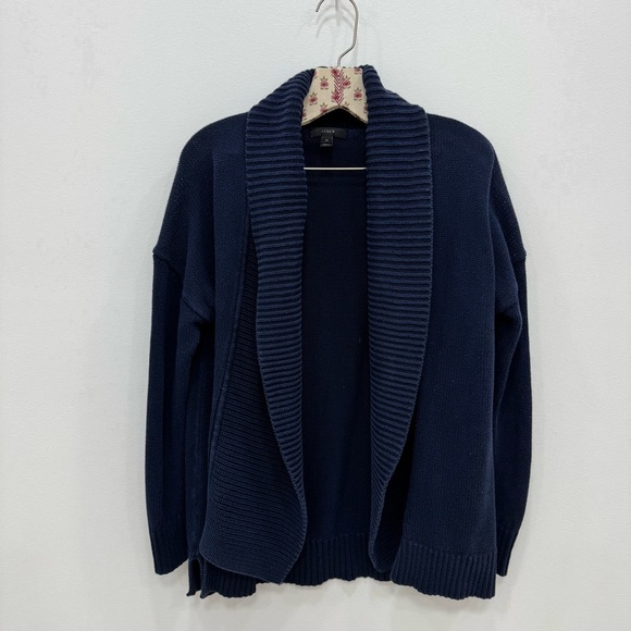 J. Crew Rib Front Knit Open Cardigan Blue Sz XS 100% cotton beach sweater - Picture 1 of 4